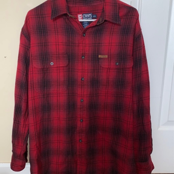 Chaps Flannel Plaid Red Fall Autumn Button Down - Picture 2 of 6